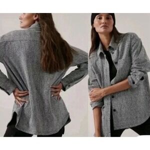 Athleta Black White Herringbone Oversized Button Up Braiden Shirt‎ Jacket Sz XS